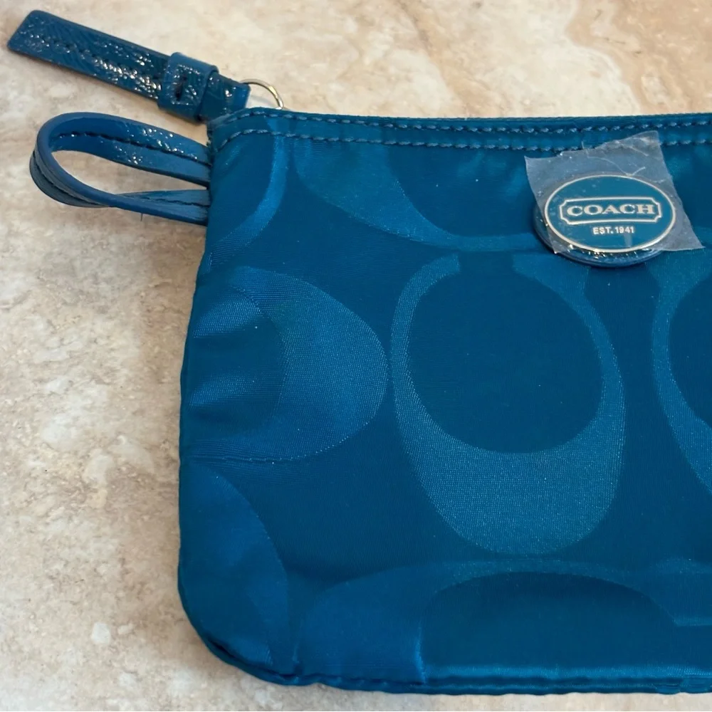 Coach Blue signature nylon logo cosmetic pouch